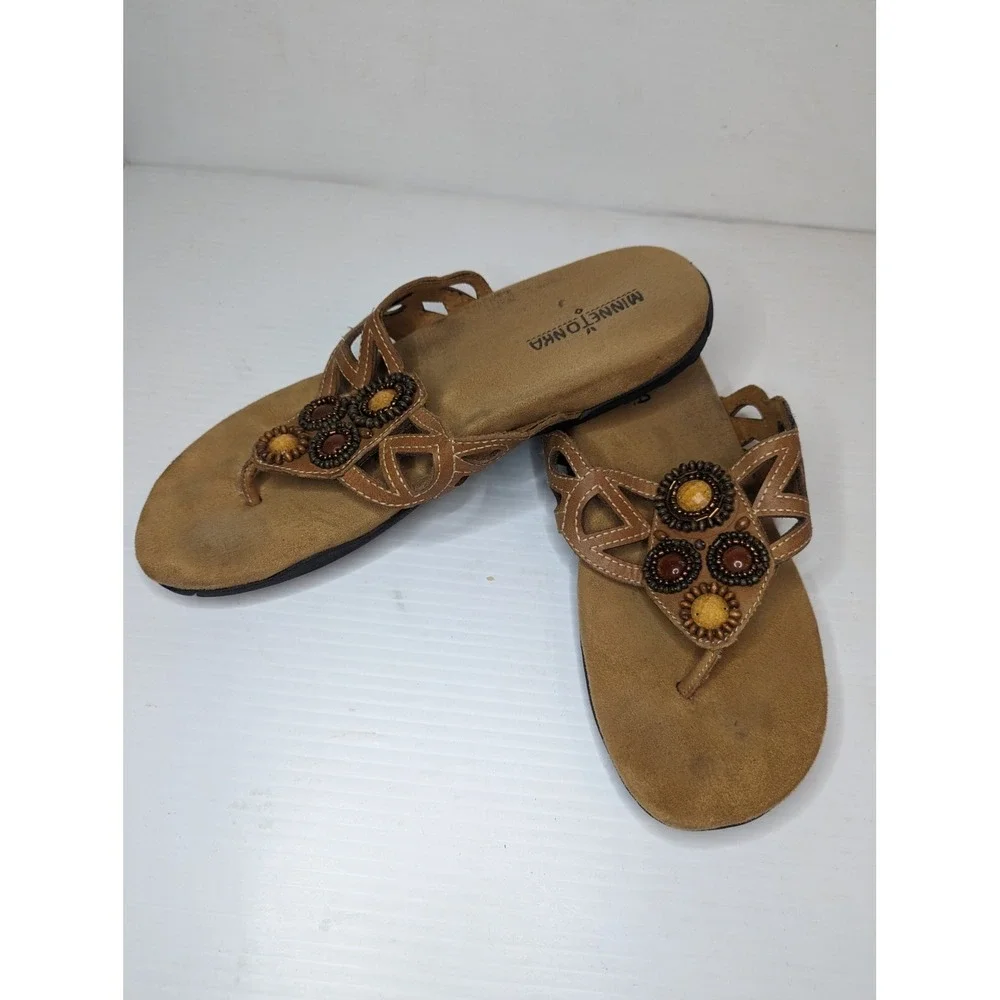 Minnetonka 70805 Women's‎ Leather Beaded Thong Sandal Flipflops Size 9